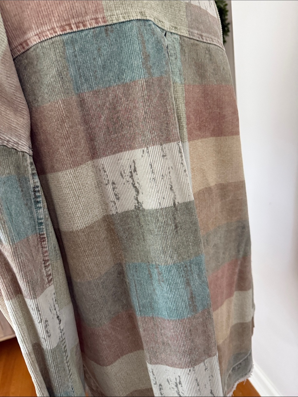 BKE Pastel Multi-Stripe Jean Jacket in Cream, Tan & Blue-Green - Picture 5 of 5